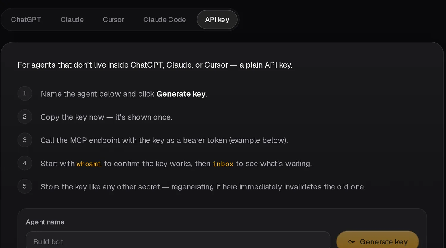 The Morsely connect wizard with the API key tab selected and the steps for generating a key